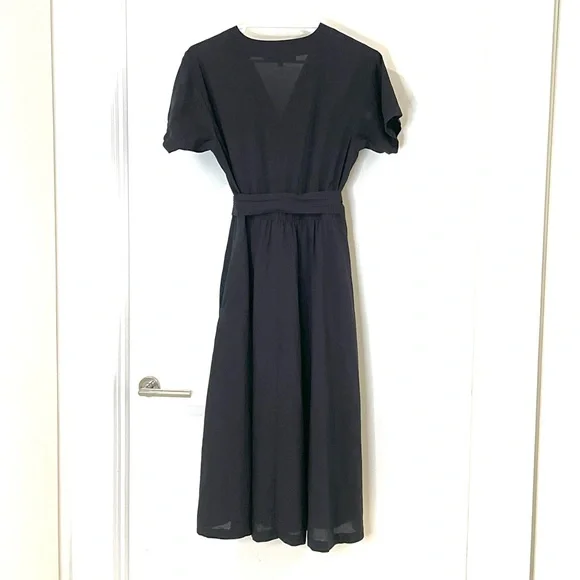 French Connection cotton dress midi black wrap top self tie waist ladies size 8 - Picture 3 of 5